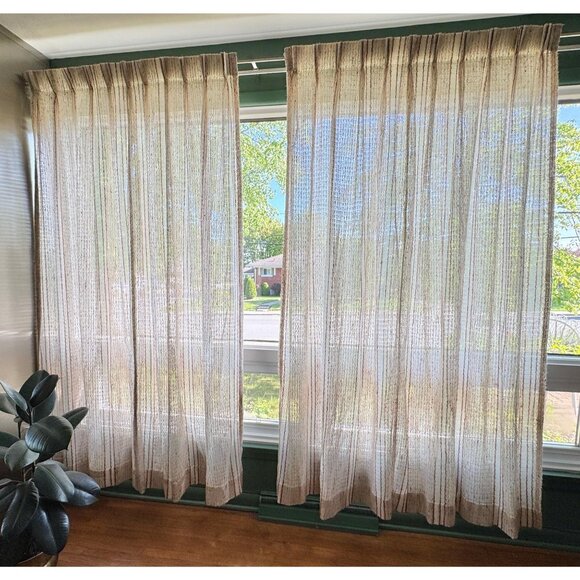 Vintage 70s curtain, tan, rust and brown, thick woven, pleated, for 1 panel - Picture 2 of 10